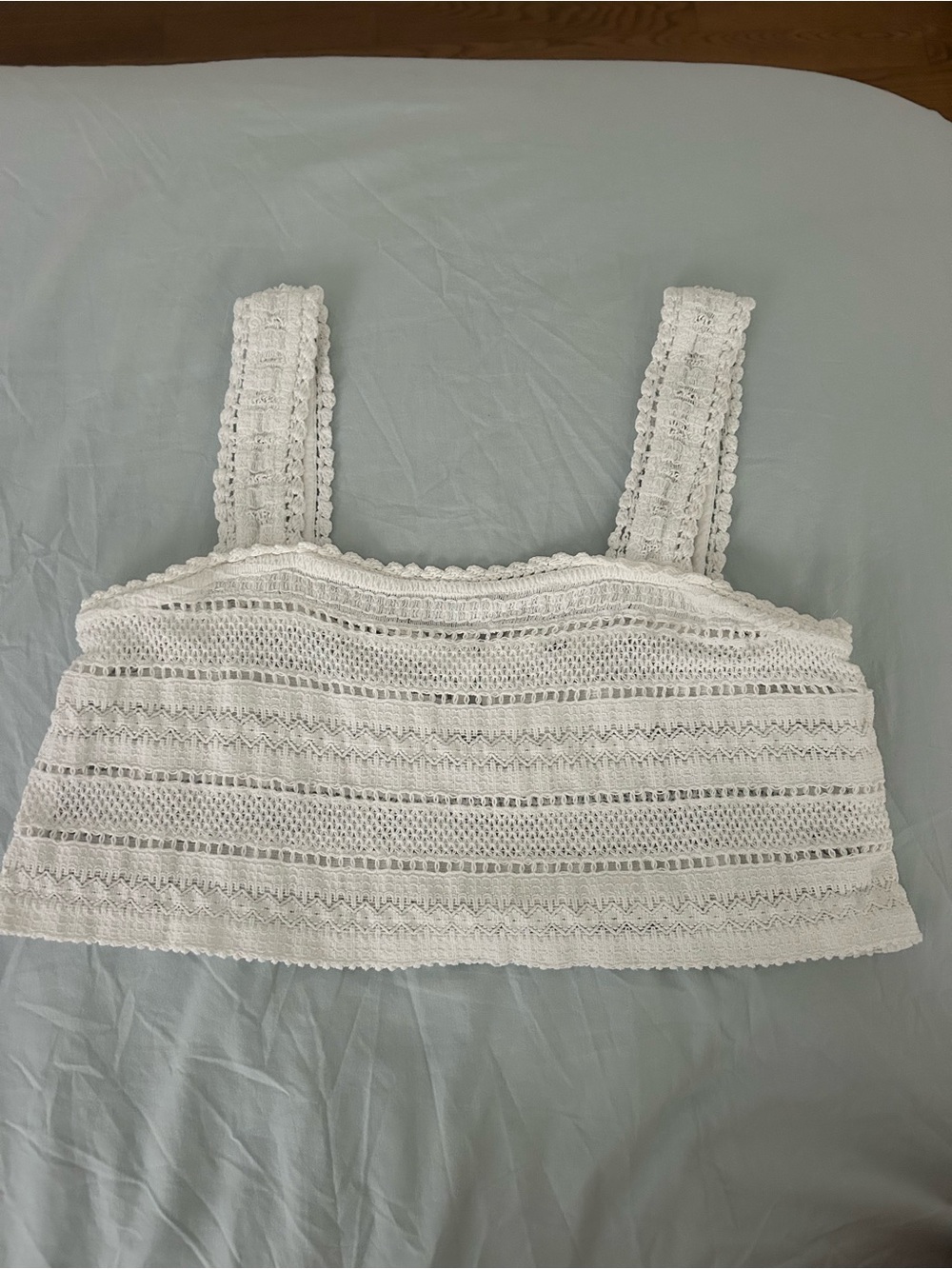 aerie White Crochet Square-Neck Crop Top